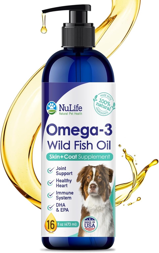 Omega 3, 6 & 9 Fatty Asits ile Köpekler için Sıvı Balık Yağı, İzlanda'dan Vahşi Caught, Shedding için Skin ve Coat Supplement, Itchy Skin, Allergies, Brain and Heart Health, Rich in EPA + DHA - 16 oz