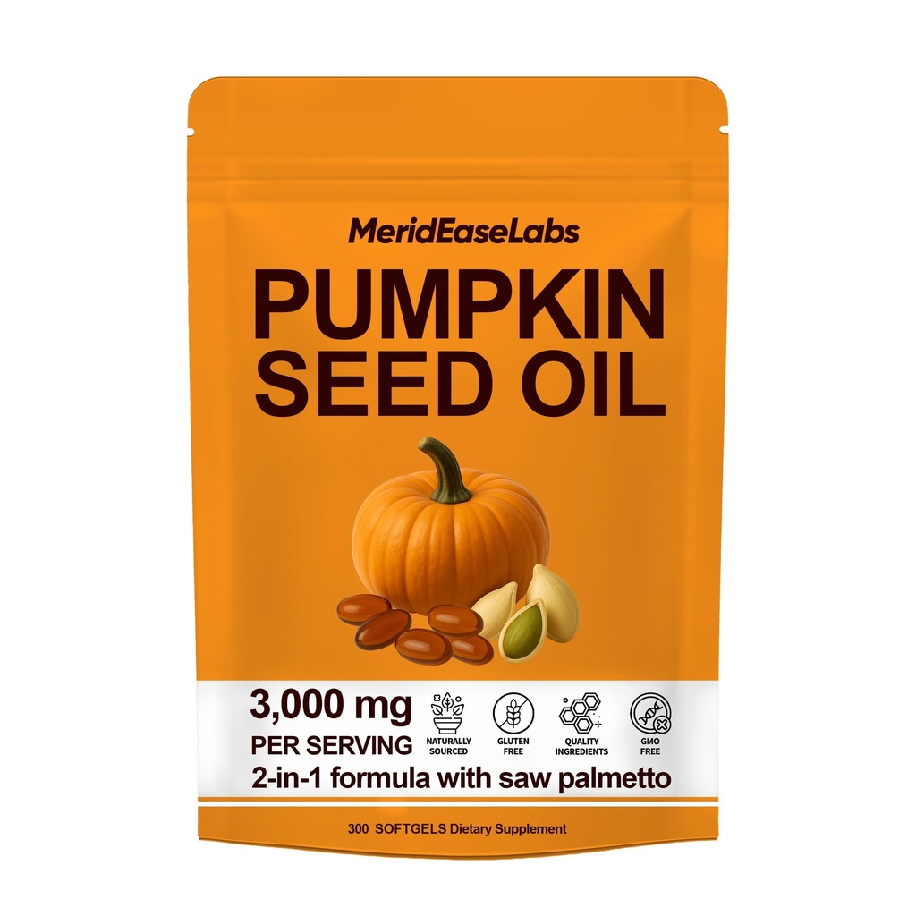 MeridEase Labs Pumpkin Seed Oil with Saw Palmetto, 2-in-1 Formula, Supports Hair Growth, Bladder & Prostate Health, 300 Softgels (1 Pack)