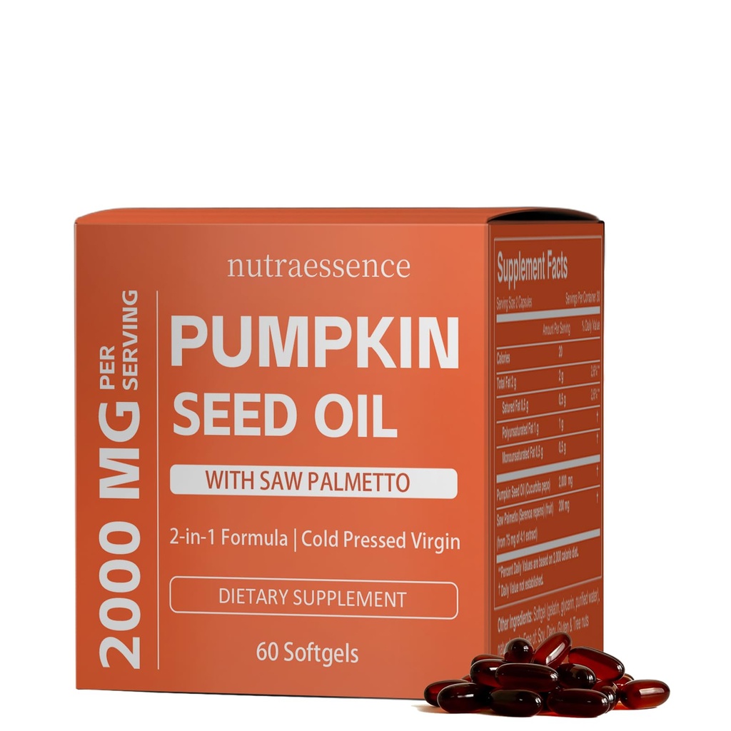 Lenoria Nutra Essence Pumpkin Seed Oil Softgels with Saw Palmetto,Cold Pressed, Pure Virgin Oil, Essential Fatty Acids & Phytosterols Non-GMO (1pc)