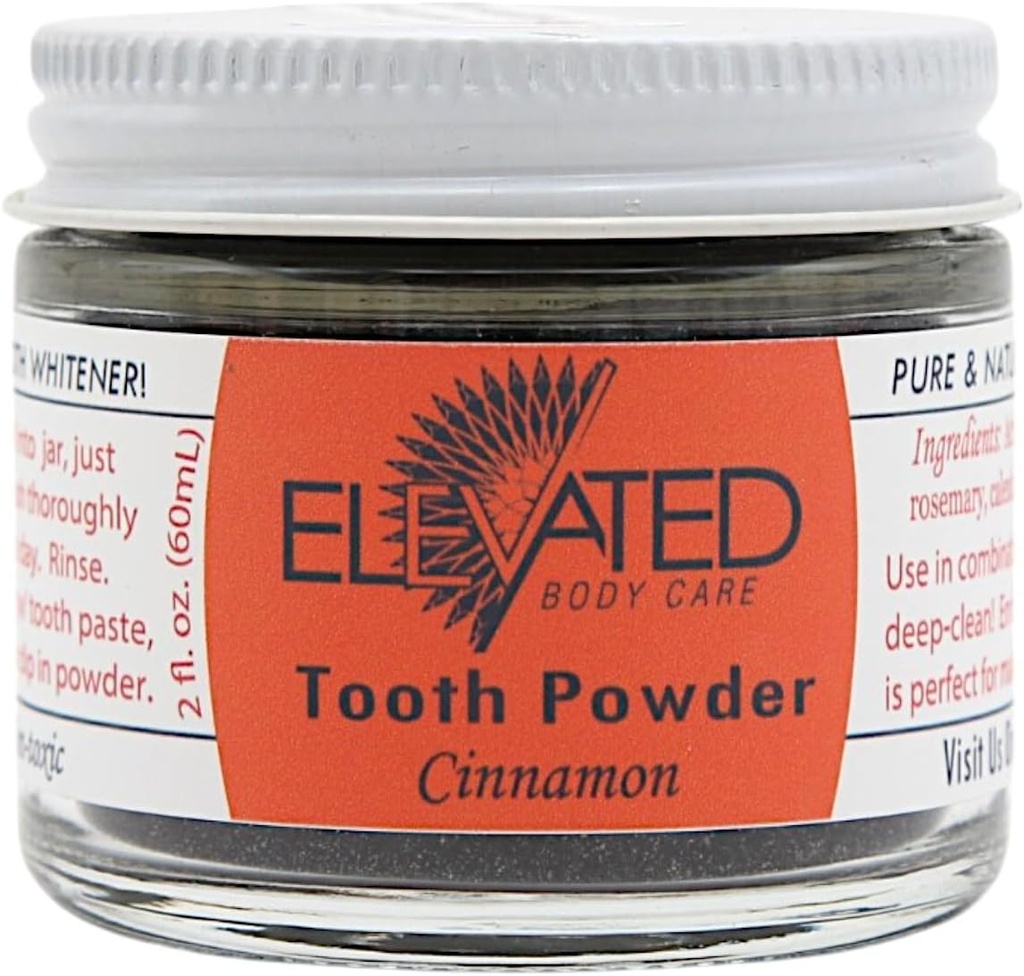 Elevated Tooth Toz Natural with Xylitol & Aktif Charcoal • Herbal • Vegan • Cam Jar'da Mağaza - Mint veya Cinnamon - ABD'de (2 Ounces)