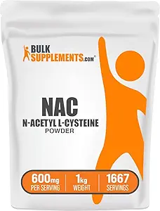 BulkSupplements.com NAC Powder - N-Acetyl Cysteine 600mg, NAC Supplement - Αντιοξειδωτική Υποστήριξη, Χωρίς γλουτένη - 600mg ανά υπηρεσία, 1667 Μερίδες, 1kg (2,2 lbs) (πακέτο των 1)