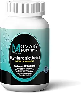 Hyaluronic Acid Supplement, Natural Skin Hydration, Advanced Joint Support and Mobility Booster, Type II Hydrolyzed Collagen, Turmeric, Glucosamine, Chondroitin, 30Caplets 850Mg
