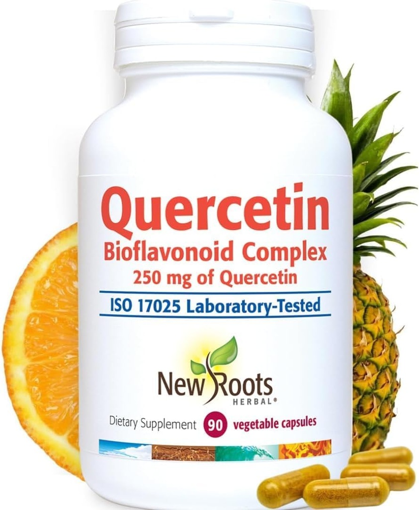 YENİ ROOTS HERBAL Quercetin with Bromelain Capsules | 4-in-1 Formula with Quercetin, Bromelain, Bioflavonoyaks and Atari | Heart Health and Immune Support Supplement (90 Veggie Capsules), Non-GMOMOMOMO