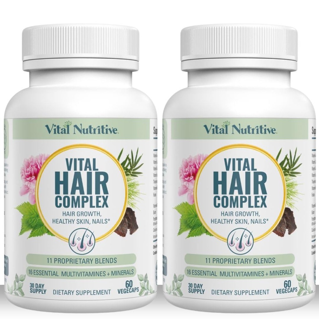 VITAL NUTRITIVE Vital Hair Complex -Hair Growth Vitamins for Women and Men -Biotin & Vitamin B -Hair Growth Supplement for Healthy Hair Skin & Nails -Hormone & Gluten Free -Hair Vitamins for Women