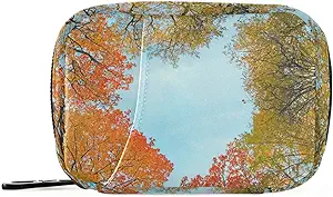 Naanle Autumn Trees Heart Pill Box 7 Day Pill Case Bag Travel Pill Organizer Bag with Zipper Portable Weekly Case Compact Size for Vitamin Supplement Holder
