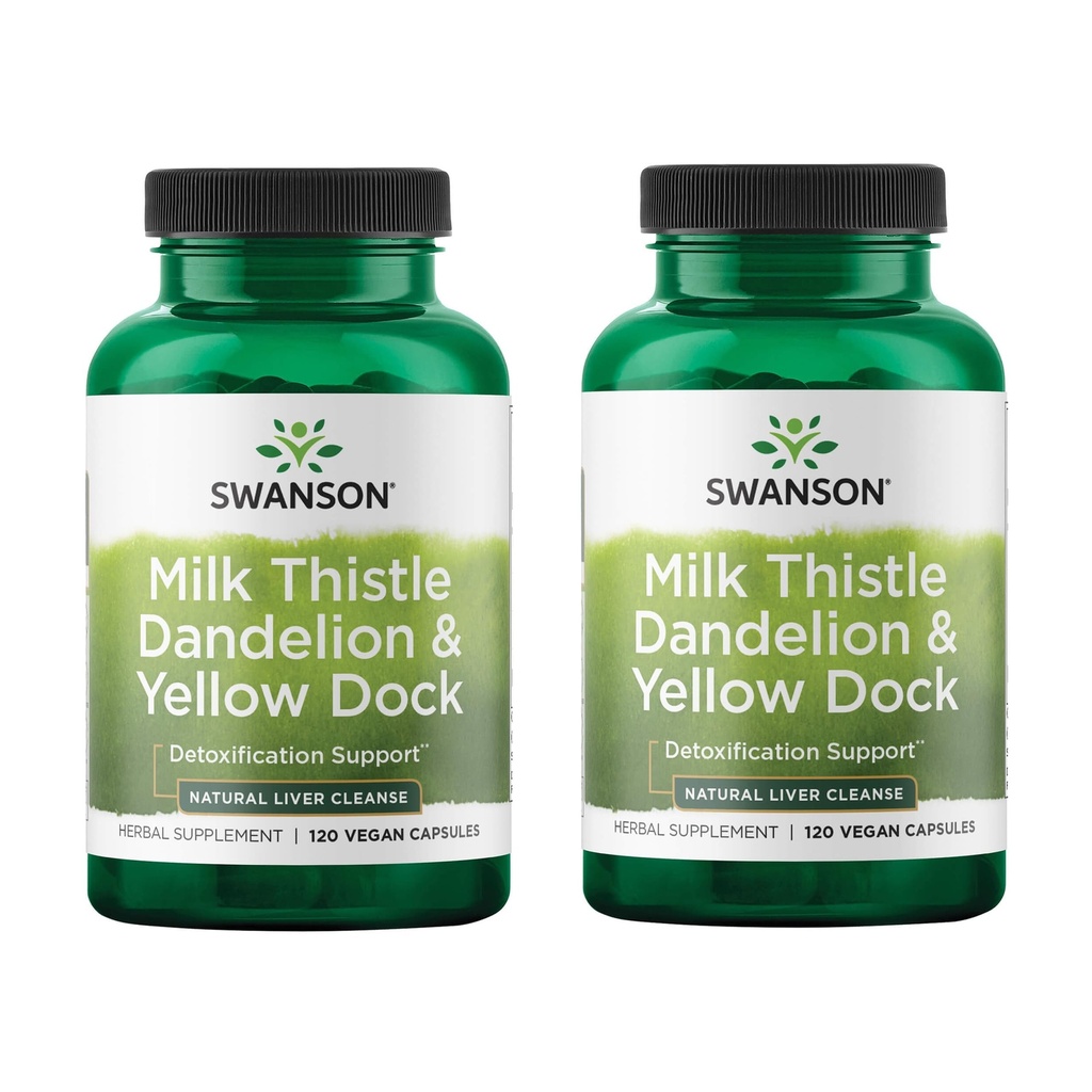 Swanson Milk Butle, Dandelion & Yellow Dock - Herbal Liver Support Supplement - Natural Supplement General Health & Wellness - (120 Capsules) (2 Pack)