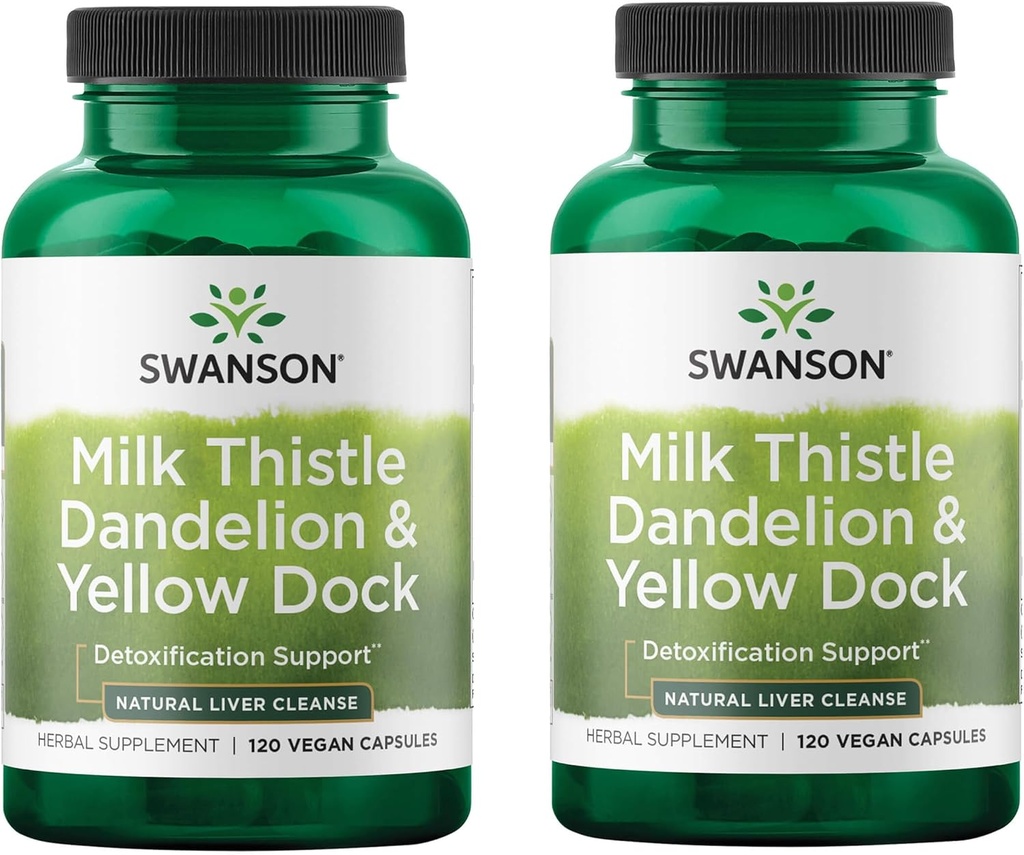 Swanson Milk Butle, Dandelion & Yellow Dock - Herbal Liver Support Supplement - Natural Supplement General Health & Wellness - (120 Capsules) (2 Pack)