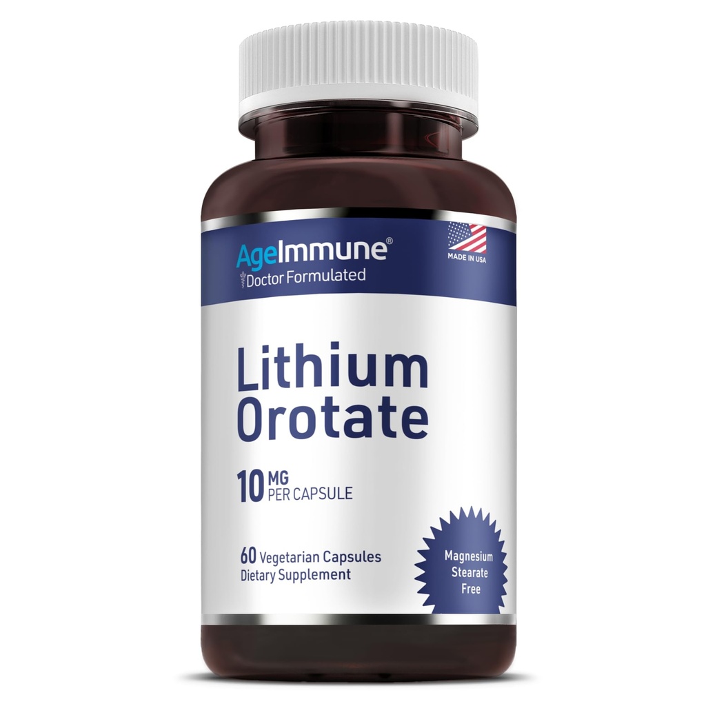 Lityum Orotate Supplement 10 mg, 60 Vegetarian Capsules. Memory ve Duygusal Wellness'ı destekler. Magnezyum Stearate Free Supplements. (1)