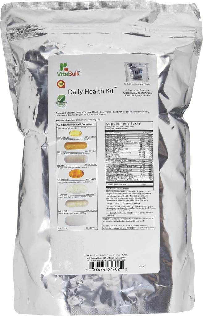 Vital Bulk Daily Health Kit Packet Multivitamins & Mineral 30 Kont Box - Erkekler ve Kadınlar için Multivitamin - Vitamin C 1000 mg A D E K B Complex B12 Ironuba Magnezyum & P Vitamin Tamamlayıcı