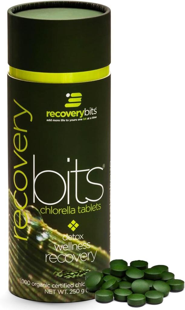 RECOVERYbits - Organik Klorella Tabletler - Plant-Based Algae Superfood - Chlorophyll - Cracked Hücre Duvar - Enerji - Immune System - Detox - Keto - Vegan - Non-GMO - Büyük Canister - 1000 Tabletler