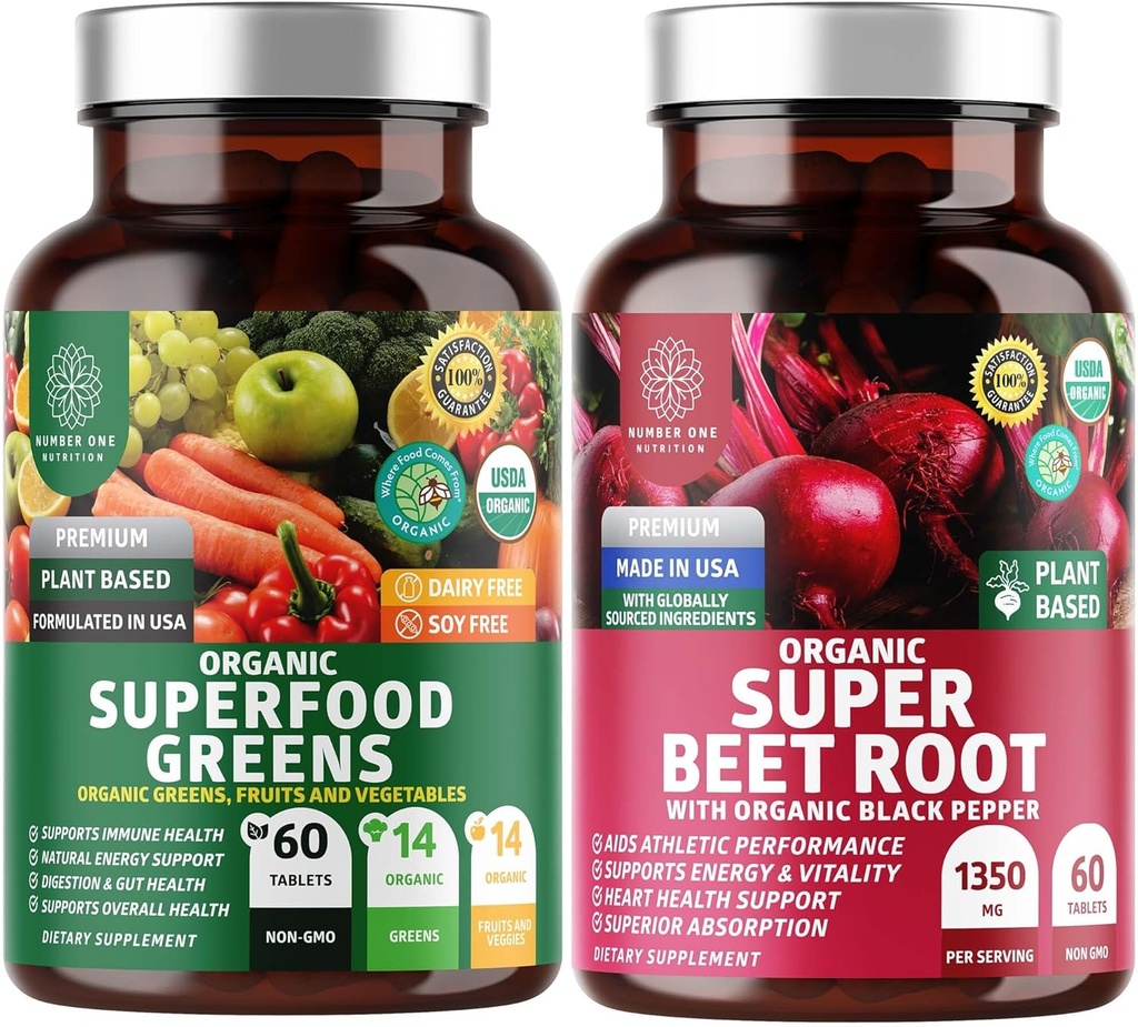 Bir Beslenme N1N Premium ve Organik Superfood Yeşiller ve Arıt Kök Tabletleri Immunity ve Antioksit Desteği için Paketlenmiş Alfalfa, Spirulina ve Barley Grass, 120 Tablet