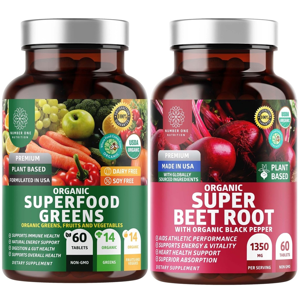 Bir Beslenme N1N Premium ve Organik Superfood Yeşiller ve Arıt Kök Tabletleri Immunity ve Antioksit Desteği için Paketlenmiş Alfalfa, Spirulina ve Barley Grass, 120 Tablet