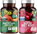 Number One Nutrition N1N Premium and Organic Superfood Greens and Beet Root Tablets for Immunity and Antioxidant Support, Packed with Alfalfa, Spirulina and Barley Grass, 120 Tablets