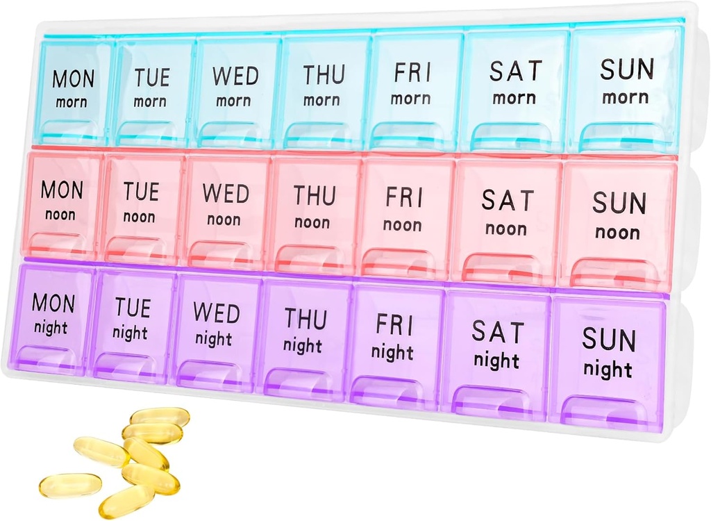 Büyük Haftalık Pill Organizer 3 Times A Day,Travel Pill Cases ,Moisture-Proof 7 Day Pill Contaner,Medicine Pill Organizer, Pills Vitamin Balık Yağ Supplements için Portatif