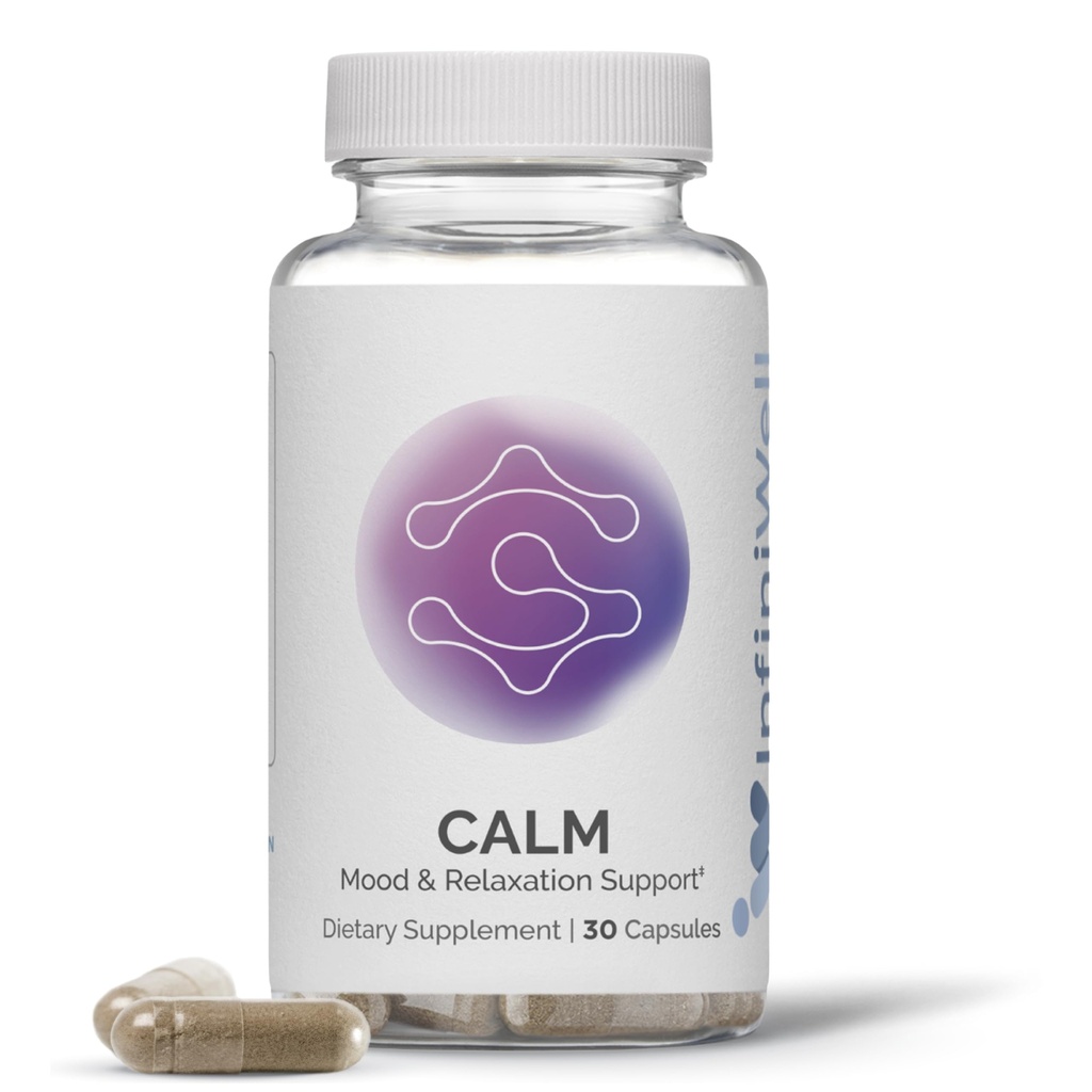 InfiniWell Calm - Mood & Γνωστική υποστήριξη συμπλήρωμα για ενήλικες με L-Θεανίνη, Bacopa monnieri & DHH-B - Υποστηρίζει χαλάρωση, εστίαση & νοητική σαφήνεια (30 κάψουλες)