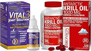 Vital 3 Joint Solution® Klinik olarak Proven Sıvı Diz Yardımı + Bronson Antarktika Krill Oil 1000 mg with Omega-3s EPA, DHA