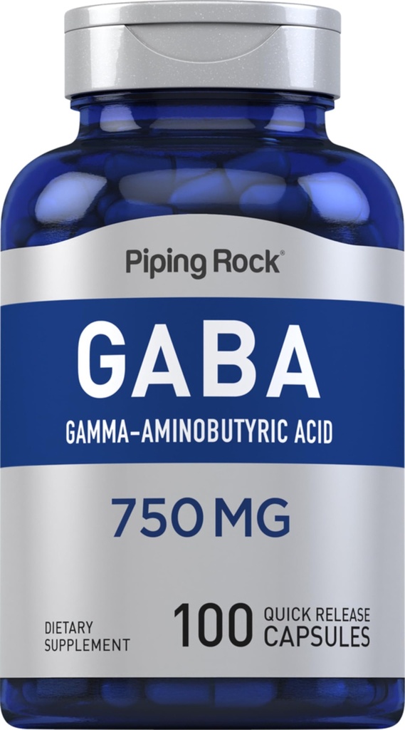 Piping Rock GABA Supplements | 750 mg | 100 Capsules | Gamma-Aminobutyric Acid | Non-GMO and Gluten Free