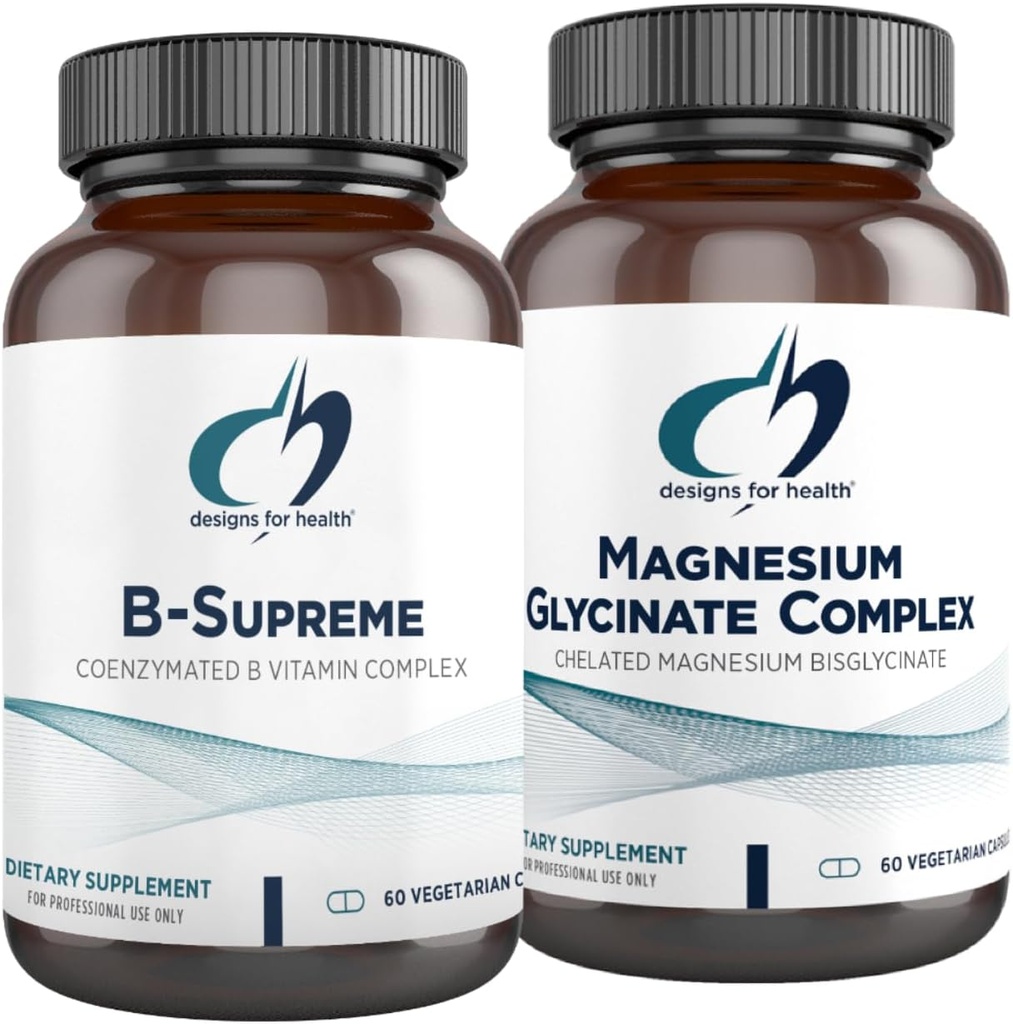 Designs for Health Magnesium Glycinate Complex (60 Capsules) & B-Supreme (60 Capsules) Bundle - B Vitamin Complex with High Absorption Magnesium Supplement