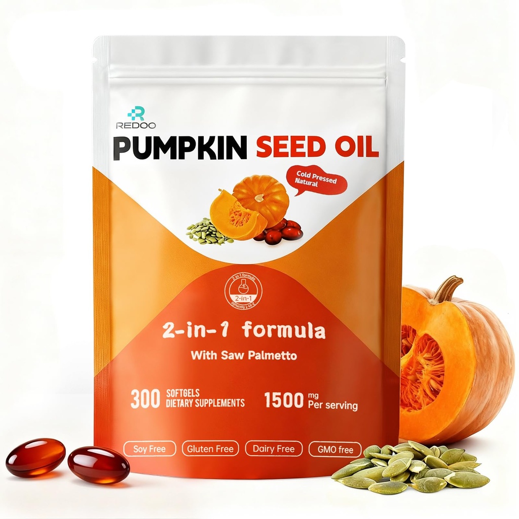 Pumpkin Seed Oil 1500mg High Potency – Extra Strength Supplement for Prostate Health & Frequent Urination, Natural DHT Blocker for Hair Growth, Supports Healthy Skin & Men’s Wellness – 300 Softgels