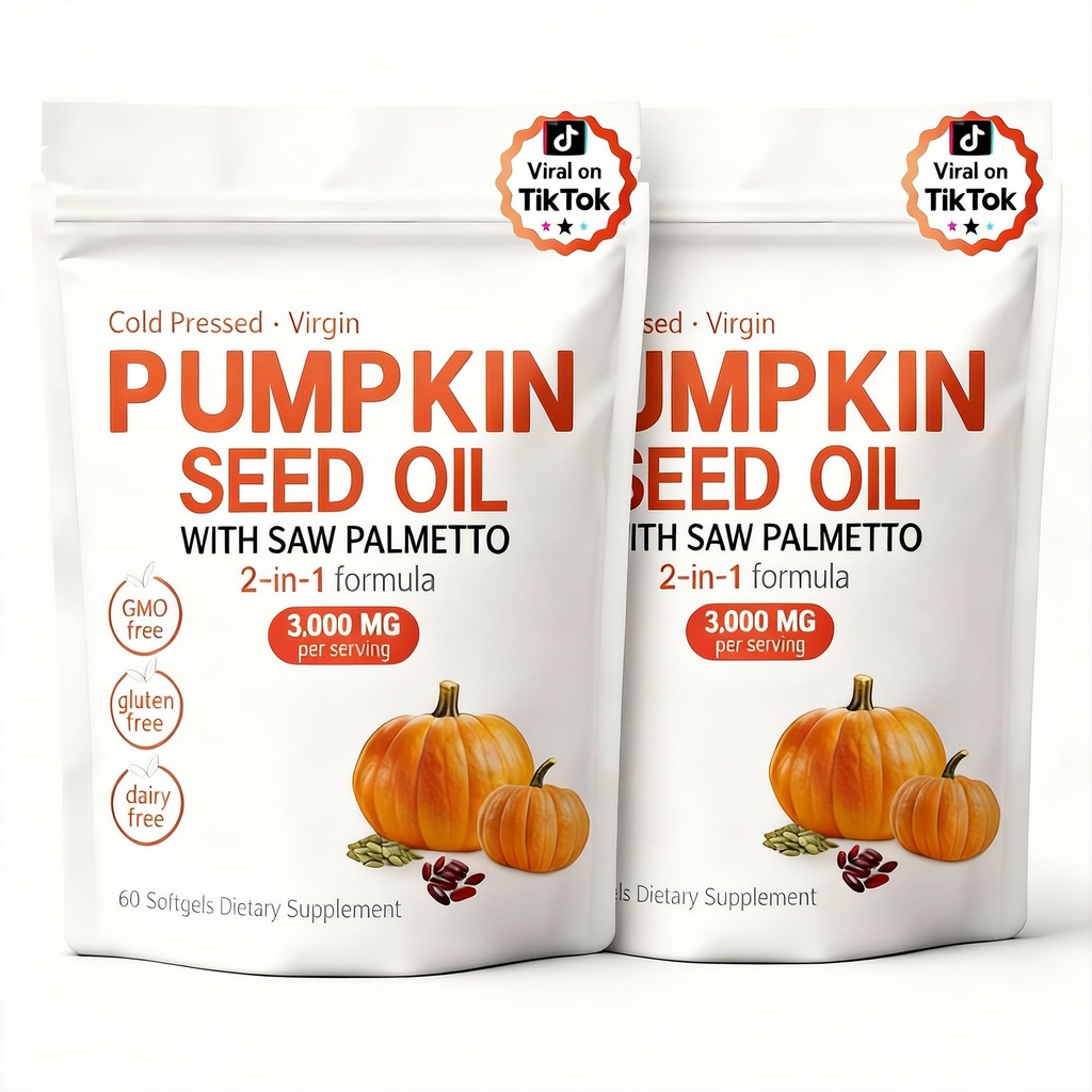 Pumpkin Seed Oil Softgels | Pumpkin Seed Oil Capsules - Cold Pressed | Gluten Free | Portable - Non-GMO - 2 Bag / 120 Softgels