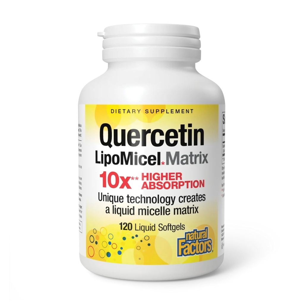 Φυσικοί παράγοντες Quercetin LipoMicel Matrix - Υποστηρίζει ανοσοποιητική υγεία & τριχοειδής υγεία - αντιοξειδωτικό συμπλήρωμα υποστήριξης με υψηλή απορροφήσιμη Quercetin - 120 Softgels (120 εξυπηρετούν)