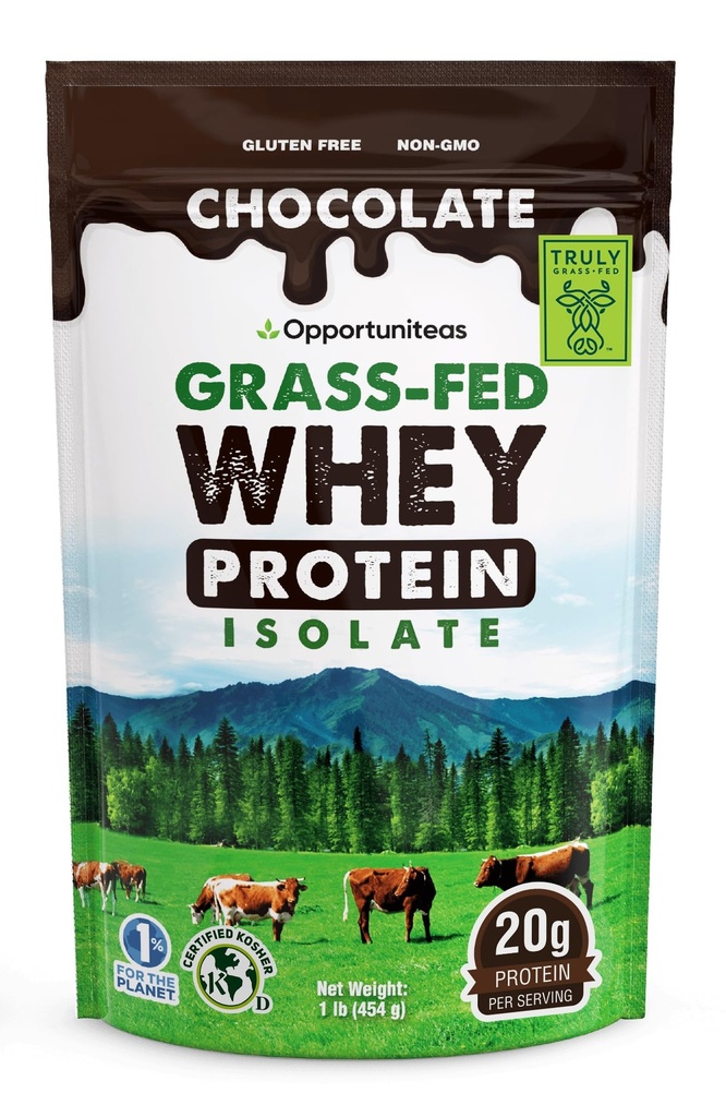 Opportuniteas Grass Fed Chocolate Whey Protein Isolate Toz - Yapay Tatlıcılar olmadan 20g Protein Tozu, Hormonsuz Mutlu İnekler, GMO - 1lb