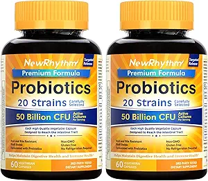 NewRhythm Probiyotiks 50 Milyar CFU 20 Strains, 120 Veggie Capsules, Hedefli Yayın Teknolojisi, Stomach Acid, No Need for Refrigeration, Non-GMO, Gluten Free