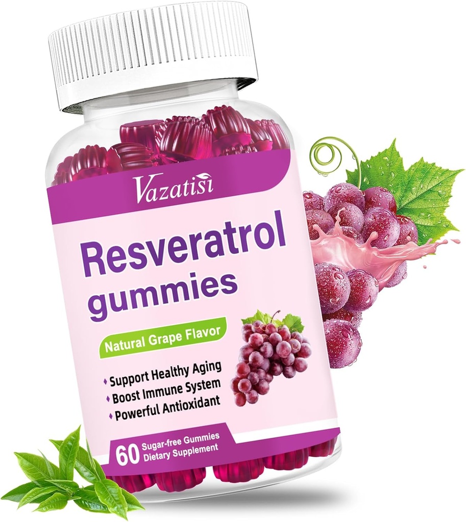 Υψηλής καθαρότητας Resσβερατρόλη Gummies, 98% Trans-Reεσβερατρόλη με Quercetin, Coq 10, βιταμίνη C, Reservatrol συμπλήρωμα για Αντιοξειδωτικό, Αντι-Γήρανση, 60 Gummies