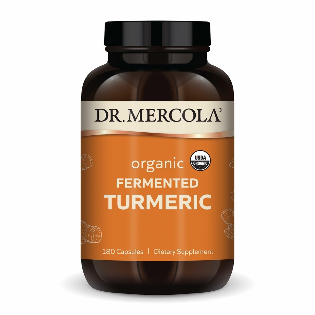 Dr. Mercola Organik Fermented Turmeric - 370 mg Fermented Turmeric - High-Bioavailability Curcuminoids - USDA Organic, Non-GMO, Gluten-Free & Soy-Free - 180 Capsules (90 hizmet)