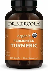 Dr. Mercola Organik Fermented Turmeric - 370 mg Fermented Turmeric - High-Bioavailability Curcuminoids - USDA Organic, Non-GMO, Gluten-Free & Soy-Free - 180 Capsules (90 hizmet)