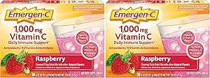 Emergen-C (30 Kont, Raspberry Flavor, 1 ay Supply Dietary Supplement Fizzy Drink Mix with 1000 mg C, 0.32 Ounce Packets, Caffeine Free (Pack of 2)