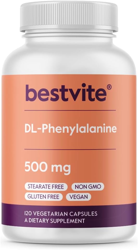 BESTVITE DL-Phenylalanine 500 mg (120 Vejetaryen Capsules) - No Stearates - No Fillers - Vegan - Gluten Free - Non GMO