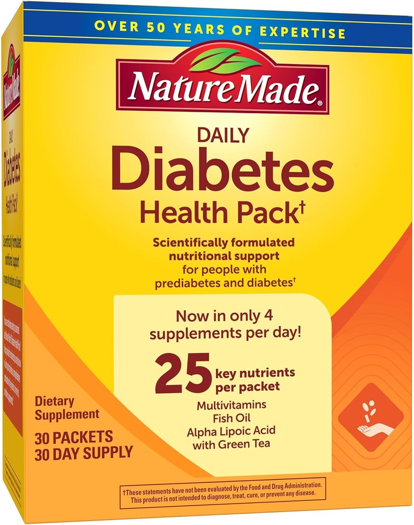 Nature Made Daily Diabetes Health Pack, Συμπλήρωμα διατροφής για διατροφική υποστήριξη, 30 πακέτα, 30 ημέρες προσφοράς