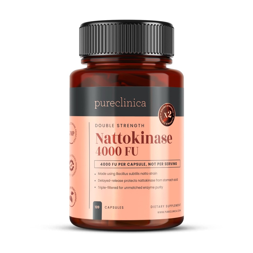 Nattokinase 4,000 FU per Capsule – 120 Vegan Capsules – High Potency – Delayed-Release – Non-GMO Soy-Derived – Clean Label – 4 Month Supply – Pure Enzyme from Bacillus subtilis Natto