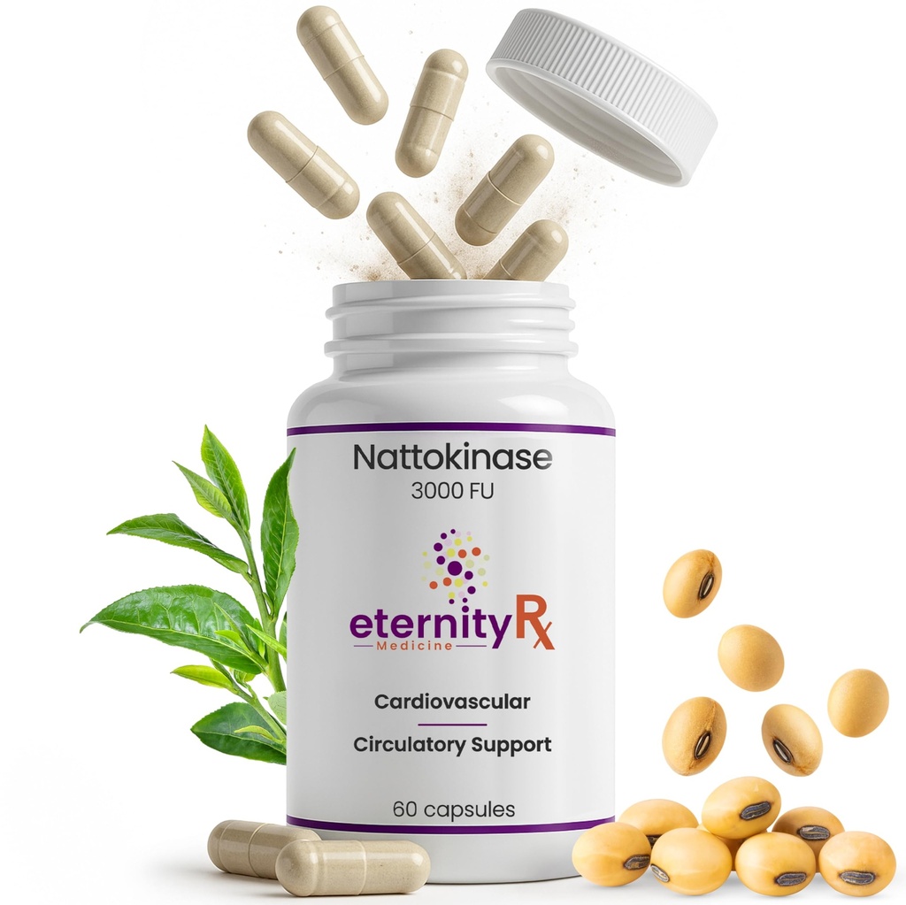 Nattokinase 3000 FU + Serratiopeptidase + Rutin – Cardiovascular & Circulatory Support – Natto NSP-2™ Non-GMO Soy – 60 Capsules – Healthy Blood Flow & Arterial Function – by Eternity Medicine