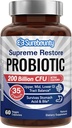 Erkekler ve Kadınlar için Probiyotik, 200 Milyar CFU 35 Strains, Prebiyotiks + Digestive Enzymes, Supreme Restore Probiyotik Supplement, Upper, Mid, Lower GI Tract Balance, 60 Veggie Capsules, 1 Ay