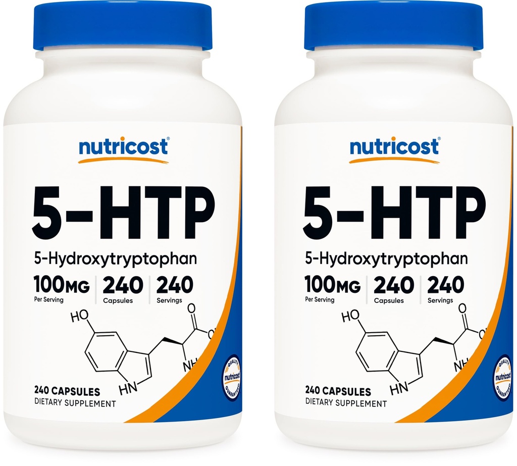 Nutricost 5-HTP 100 mg, 240 Vegetarian Capsules (5-Hydroxytryptophan) - Non-GMO & Gluten Free (2 Şişe)