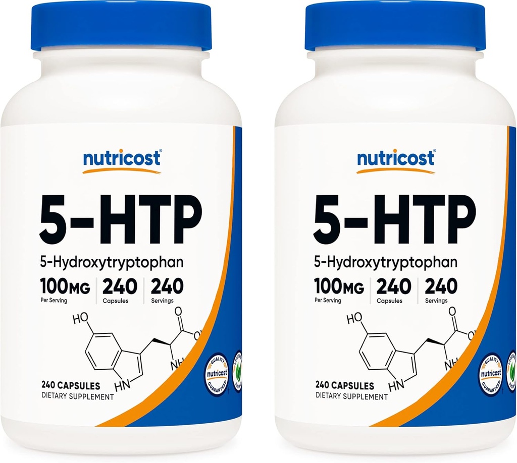 Nutricost 5-HTP 100 mg, 240 Vegetarian Capsules (5-Hydroxytryptophan) - Non-GMO & Gluten Free (2 Şişe)