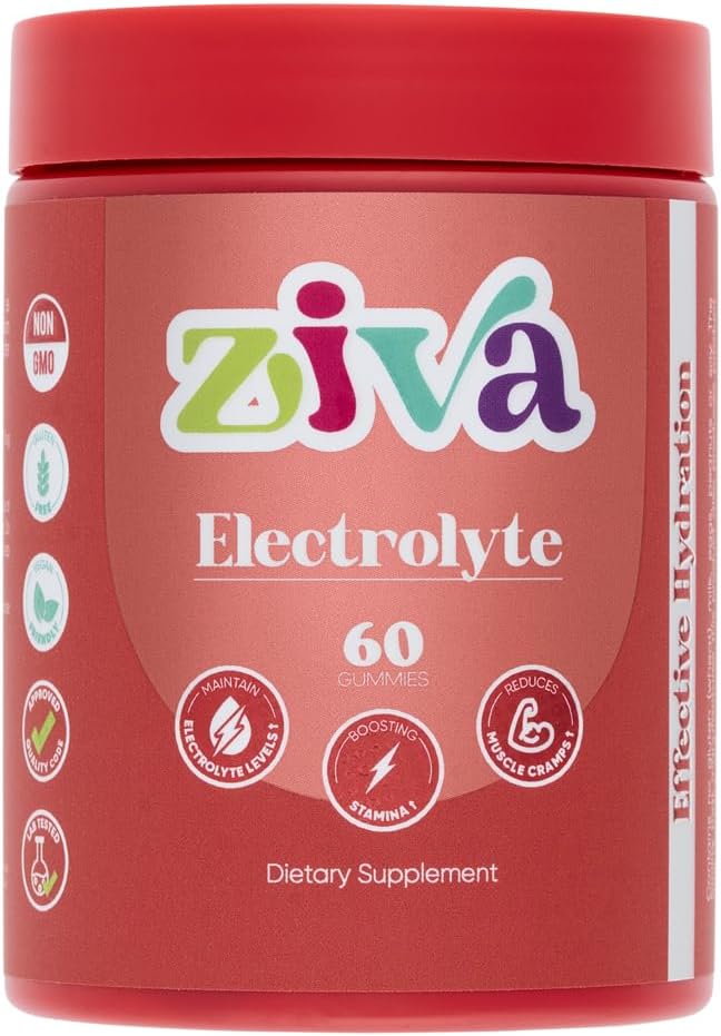 Ziva Electrolyte Gummies – Hydration and Energy Support for Rapid Rehidr - Sporcular için elektrolitler, bayanlar ve Active Lifestyles – 60 Count