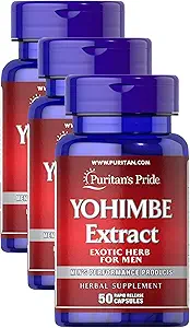 Puritan's Pride Yohimbe 1000 Mg, 50 Count, Κυτταρίνη λαχανικών, Ζελατίνη (Pack of 3)
