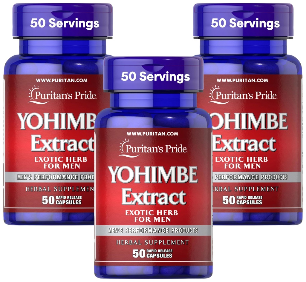 Puritan's Pride Yohimbe 1000 Mg, 50 Count, Vegetable Cellulose, Gelatin (Pack of 3)