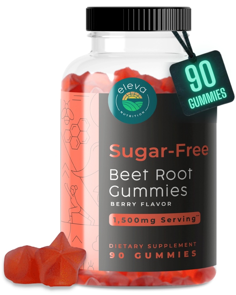 Gummies ρίζας τεύτλων χωρίς ζάχαρη- Βιταμίνη C & B9- Μνήμη & Focus Chews-Nitric Oxide-Energy Beet Supplement- 90 Βιολογικά τσίχλες τεύτλων για άνδρες και γυναίκες