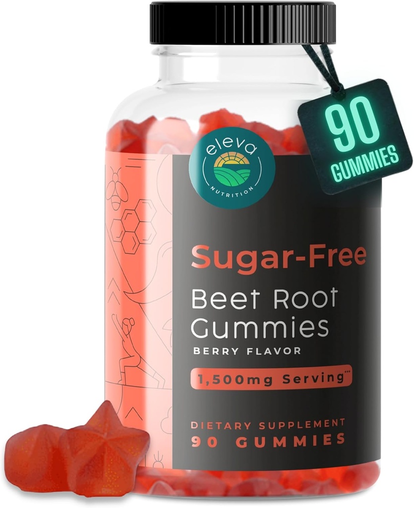 Sugar-Free Beet Root Gummies- Vitamin C & B9- Memory & Focus Chews- Nitric Hoffman -Energy Beet Supplement- 90 Organik Arıtroot Chews for Men & Women
