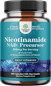 B3 Niacinamid 500 mg Capsules - Mitochondrial Energy and Potent Skin Supplement - AKA Vitamin B3 Niacin 500 mg Flush Ücretsiz ve Nicotinamid 500 mg - Flush Free Niacin Supplement - 180 Kont