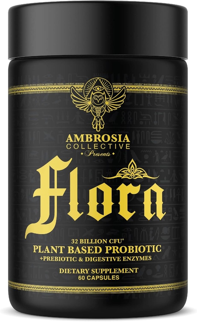 Ambrosia Flora Digestive Ένζυμα με Προβιοτικά και Πρεβιοτικά, Συμπληρώματα Υγείας με βάση τα Φυτά, 32 δισεκατομμύρια CFU, Vegan Probiotic for Digestive Health (30 Services)