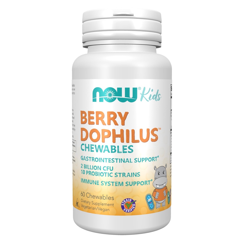 Şimdi Gıdalar Tamamlar, BerryDofiliusTM 2 Milyar, 10 Probiyotik Strains, Xylitol Sweetized, Strain TY, 60 Chewables, paketleme değişebilir.