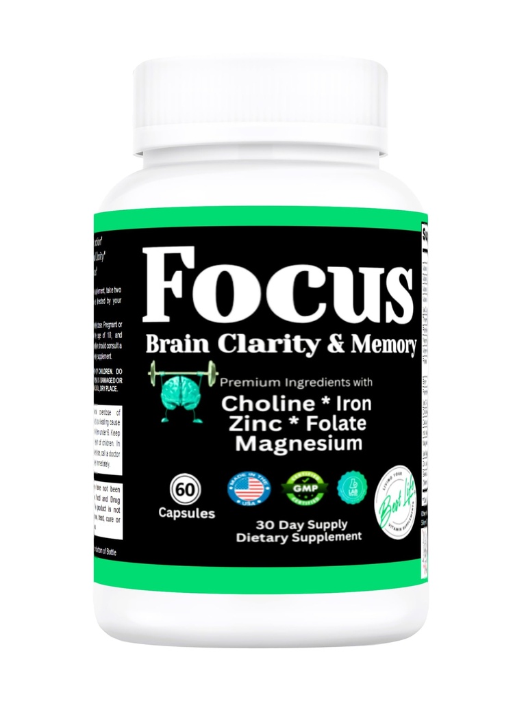 FOCUS Nootropic Brain Supplement for Memory, Sharp Alertness & Mental Clarity - Caffeine-Free Focus Capsules for Men & Women - Premium Formula Supports Concentration & Alertness