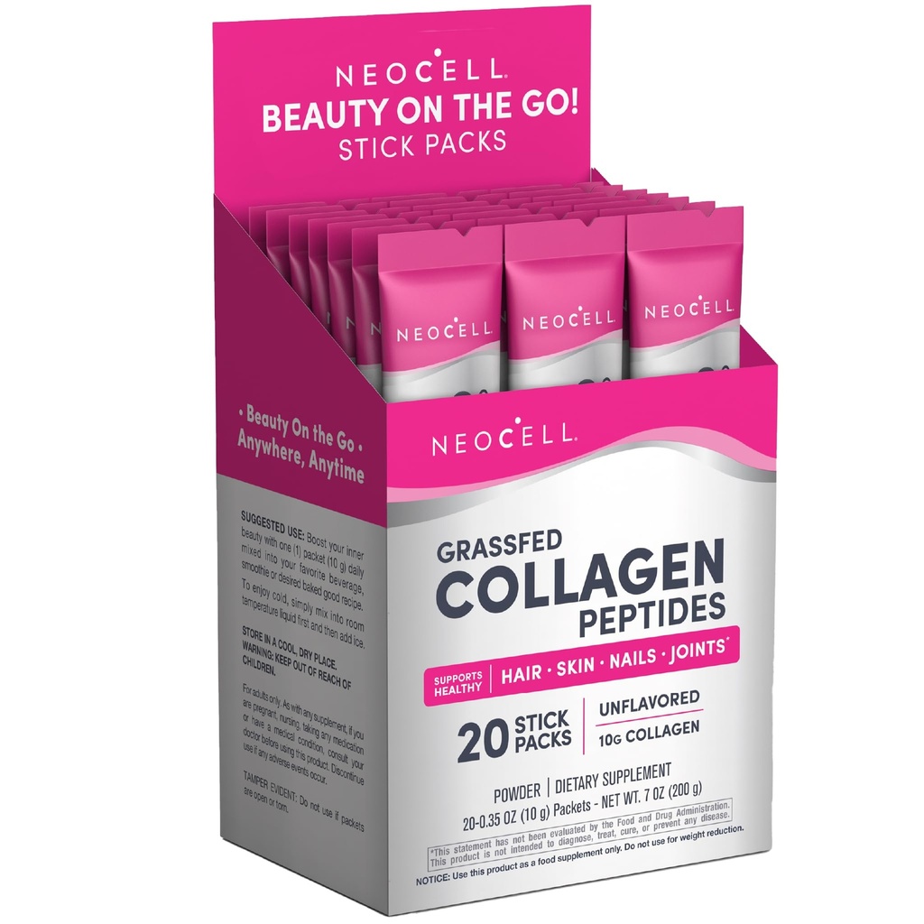 NeoCell Super Collagen,, 10 g Collagen/Single-Serve Packet; Keto sertifikalı, Gluten Free; Sağlıklı Cilt, Saç, Nails ve Ortak Destek; * Unflavored Toz, 20 Servs, 7 Oz.