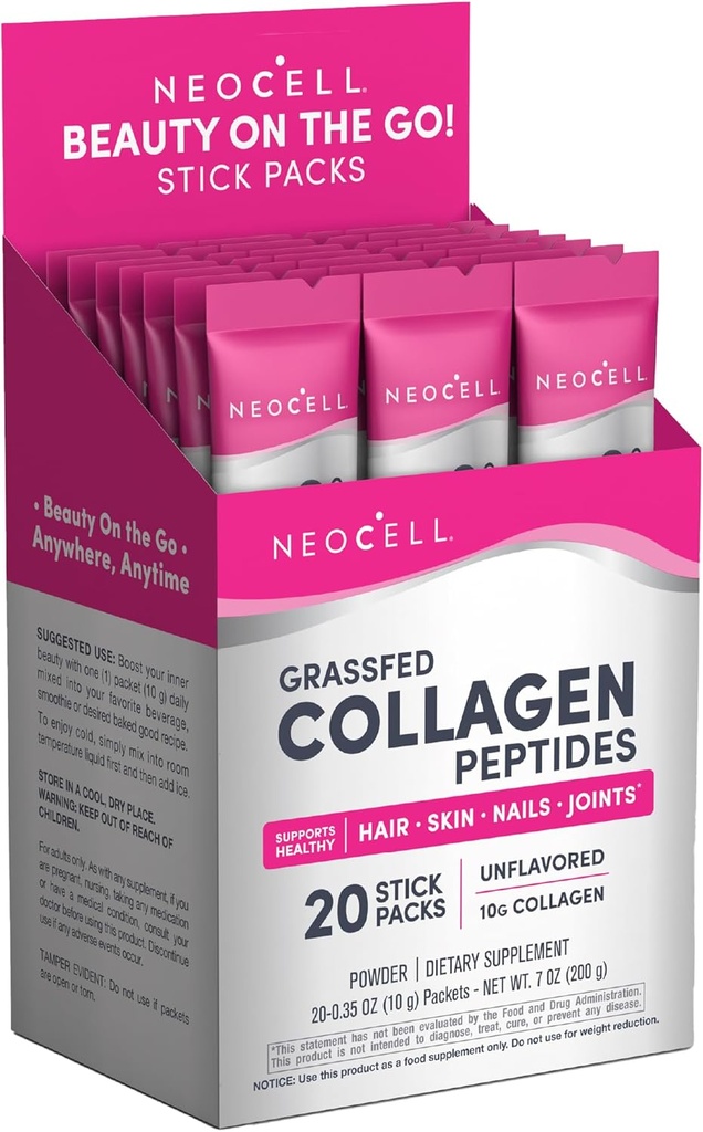 NeoCell Super Collagen,, 10 g Collagen/Single-Serve Packet; Keto sertifikalı, Gluten Free; Sağlıklı Cilt, Saç, Nails ve Ortak Destek; * Unflavored Toz, 20 Servs, 7 Oz.