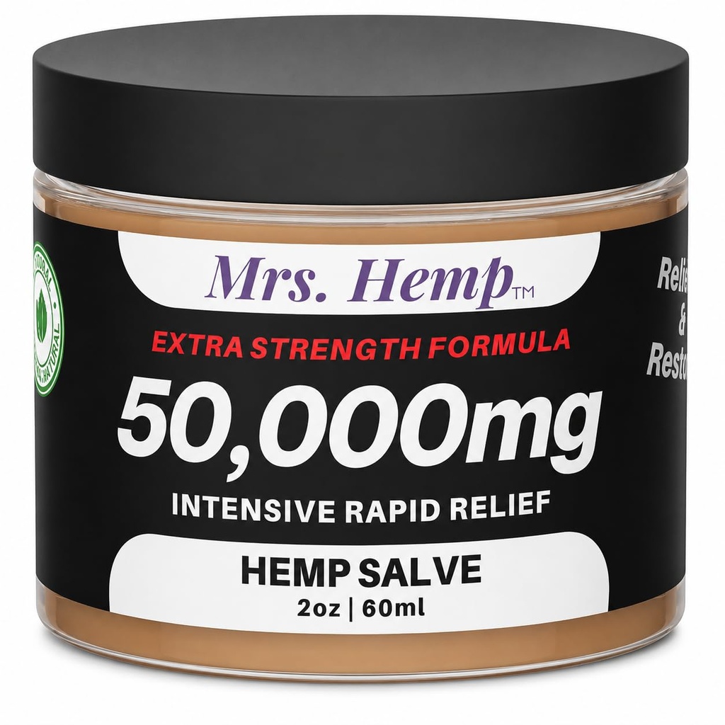 Mrs. Hemp 50,000mg Salve, Whole Body Topical Application for Hands, Knees, and Elbows, Intensive Moisturizing Skin Balm, 2oz